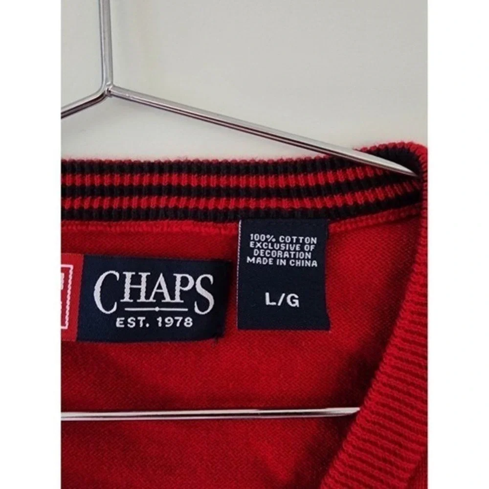 Chaps Sweater Vest Men L Red V-Neck Cotton Preppy Classic Layering